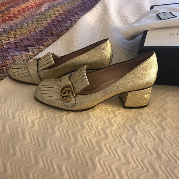 gucci gold loafer heels